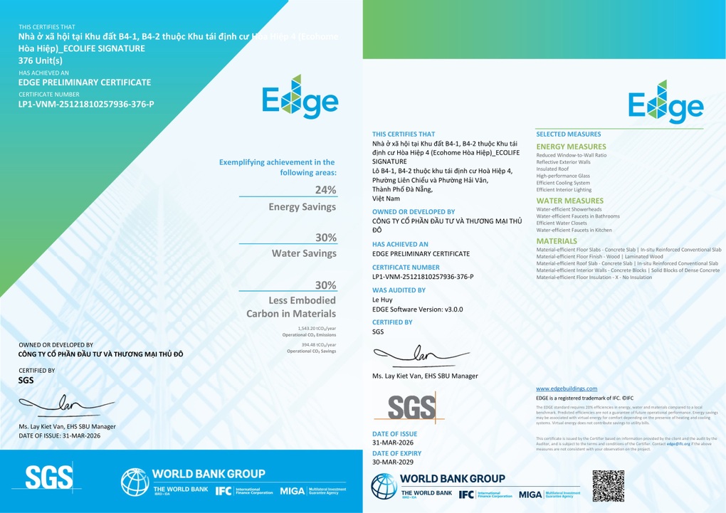 Ecolife Signature đạt chuẩn EDGE: Khi tiêu chí xanh được lượng hóa bằng thước đo quốc tế - 1 Ecolife Signature đạt chuẩn EDGE: Khi tiêu chí xanh được lượng hóa bằng thước đo quốc tế - 1