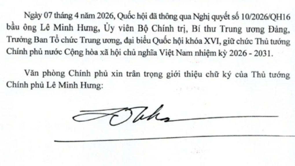 Giới thiệu chữ ký của Thủ tướng Lê Minh Hưng và 6 Phó Thủ tướng - 1