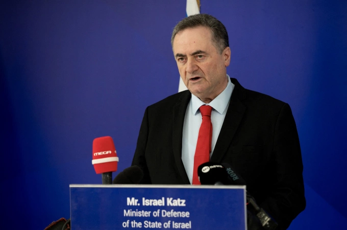 Bộ trưởng Quốc phòng Israel Israel Katz tại cuộc họp báo ở Athens, Hy Lạp ngày 20/1. Ảnh: AFP