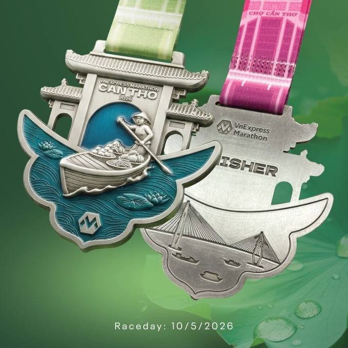Thiết kế huy chương VnExpress Marathon Cần Thơ 2026. Ảnh: VnExpress Marathon