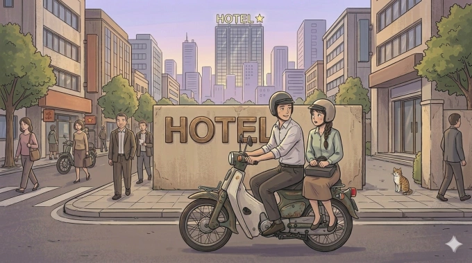 Đồng nghiệp nam có vợ bảo vào khách sạn cho mát khi tôi đi nhờ xe