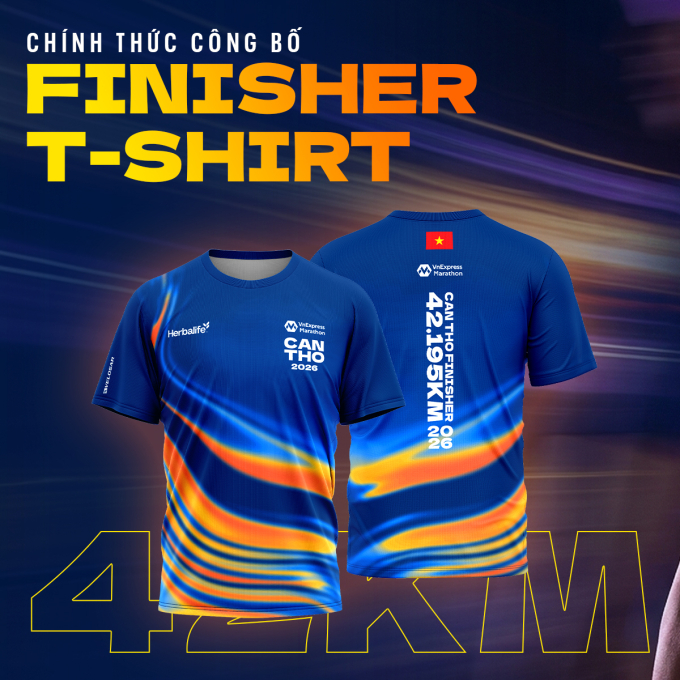 Thiết kế áo finisher cự ly 42km VnExpress Marathon Cần Thơ 2026. Ảnh: VnExpress Marathon