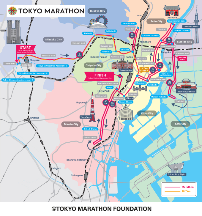 Cung đường 42km Tokyo Marathon ba VĐV tham dự. Ảnh: Tokyo Marathon