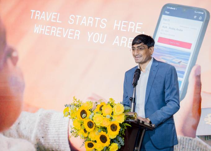 Ông Sumesh Patel, Chủ tịch khu vực châu Á - Thái Bình Dương của SITA chia sẻ tại sự kiện ký kết. Ảnh: Sun Group