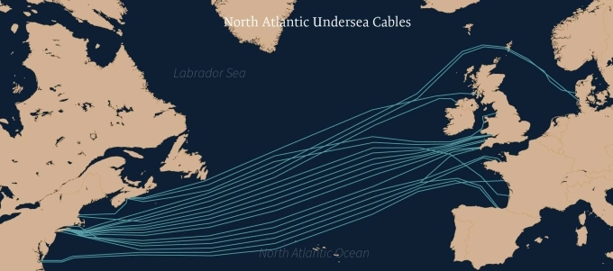 Mạng lưới cáp ngầm nối giữa Mỹ và châu Âu đi qua Bắc Đại Tây Dương. Đồ họa: CSIS