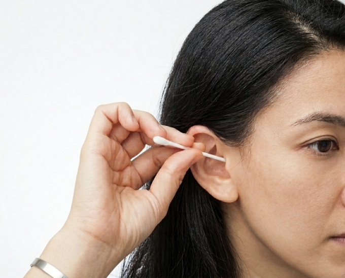 Dùng tăm bông ngoáy tai có thể làm tổn thương tai. Ảnh được tạo bởi AI