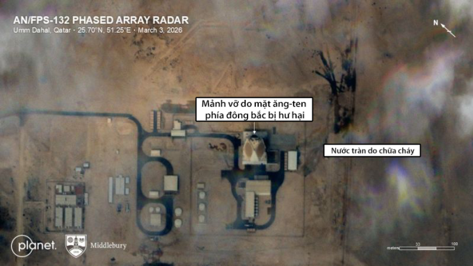 Radar AN/FPS-132 tại Qatar trong ảnh vệ tinh chụp hôm 6/3. Ảnh: Planet Labs